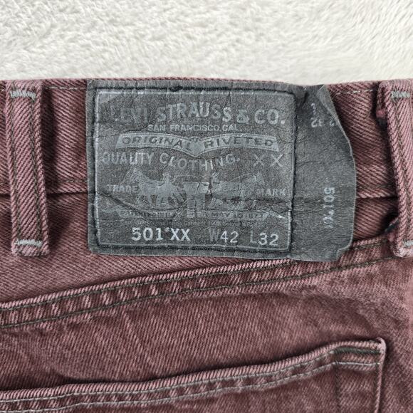 Levis 501xx Jeans Mens 42x32 (Actual 40x29) Maroon Denim Straight Leg Grunge - Picture 10 of 15